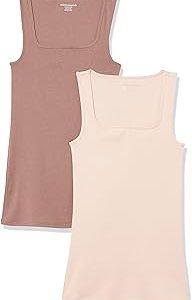 Amazon Essentials Womens 2-Pack Slim Fit Square Neck Tank
