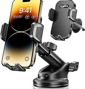 Topmake Car Phone Holder Mount,【2025 Upgrade】 3-in-1 Cell Phone Holder for Car, Dashboard Windshield, Suction Cup Hands-Free Car Phone Stand, Automobile Cradles Universal,Black