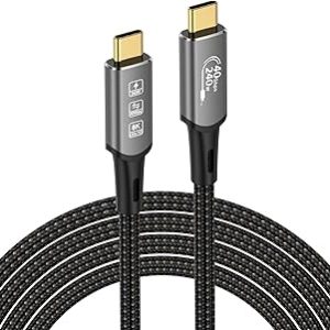 CHENLENIC USB4 Cable, 240W Charging, 40Gbps Data, 8K@60Hz, PD3.1, USB C to USB C, 1M, Black, For MacBook, M1, M2, M3, iPad Pro, SSD, Laptops, Monitors, Hubs, Docks, eGPU, iPhone 15