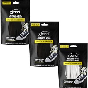 Xpand No Tie Shoelaces System with Elastic Laces - One Size Fits All Adult and Kids Shoes (Pack of 3)