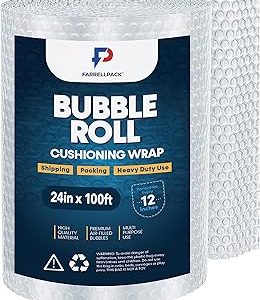 FarrellPack Bubble Wrap | 24 inch Wide by 100 Feet Long & Perforated Every 12 inches | Roll of Small Air Bubble Cushioning Wrap for Moving, Shipping, Packing, Protecting Breakable Fragile, 3/16" Thick