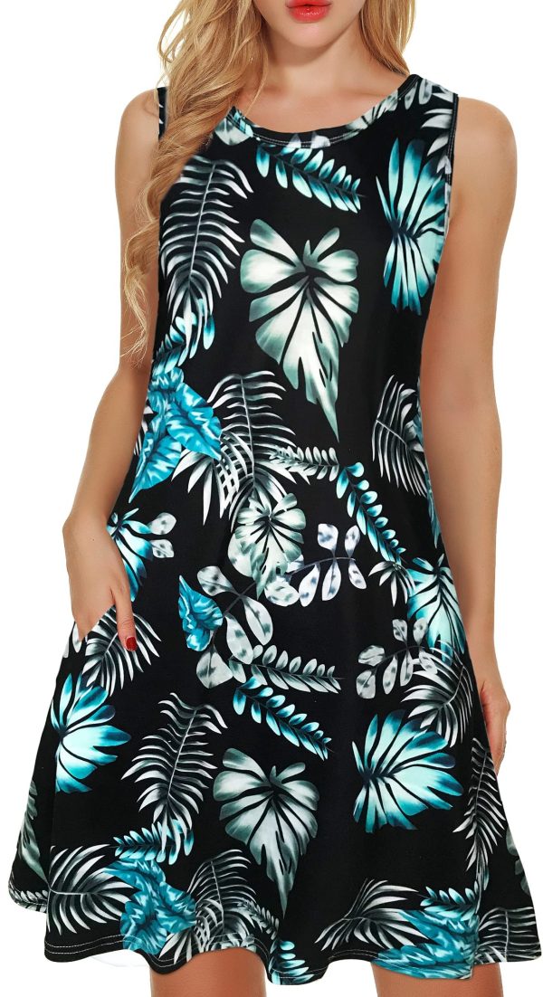 elescat Summer Dresses for Women Tank Floral Sundress Sleeveless Pockets Casual Loose Sun Dress