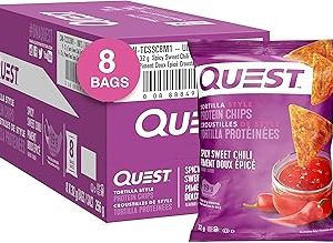 Quest Nutrition Spicy Sweet Chili Tortilla Style Protein Chips, High Protein, Baked, Not Fried, Gluten Free, 1g Sugar, 5g Carbs, 8ct