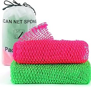 Zerwhil 2 Pieces African Net Sponge, Authentic Real African Exfoliating Net Bath Sponge Wash Cloth Loofah Exfoliating, Body Back Scrubber for Shower, Nylon Exfoliating Washcloth Towel for All Skin