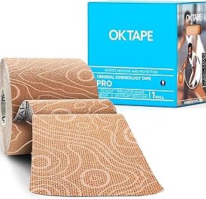 OK TAPE PRO Kinesiology Tape Uncut Roll, Elastic Physical Therapy Athletic Tape for Pain Relief, Muscle Support, Kinetic Tape, Water Resistant, 2in X 16.4ft - -Beige