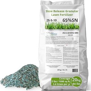 Fertilizer for Lawns, Sports Fields, Golf Courses, & Commercial Properties - 25-5-10 Formula with 65% Slow Release Granular Nitrogen Fertilizer - 20kg (44lb) Bag