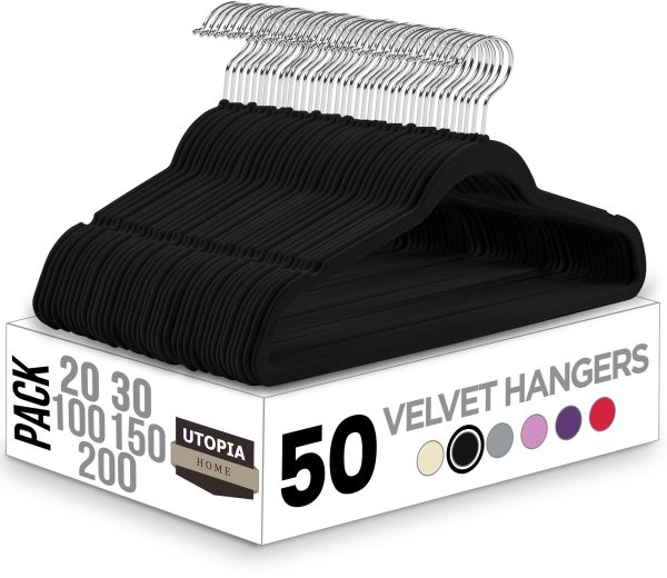 Utopia Home Pack of 50 Premium Non Slip Velvet Hangers 360 Degree rotatable Hook Durable & Slim Coat - Pant Hangers - Black