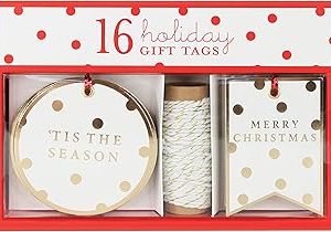 Graphique White/Gold Dots Duo Gift Tags (16 Tags, Vertical are 2"x 3", Round are 3"x3") – Includes Bakers Twine, Embellished in Gold Foil, Perfect for Personalizing Gift Bags and Seasonal Favors