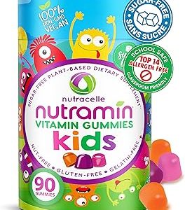 CANADIAN NUTRAMIN Children's Daily Vegan Multivitamin Gummies Vitamin C, D2 & Zinc for Immunity, Plant-Based, Sugar-Free, Nut-Free, Gluten-Free with Biotin, Vitamin A, B, B6, B12 +More 90 Ct (45 Day Supply)