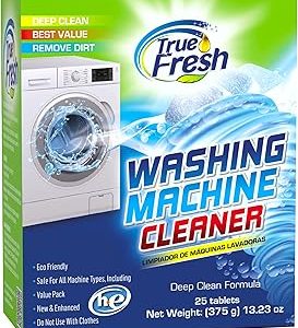 True Fresh Washing Machine Cleaner Tablets 25-Pack - Deep Cleaning Washer cleaner Tablets for Top loader, front Load & HE - Cleans Drum, Tub seal & other Parts Descaler & septic safe