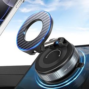 PlusAcc Vacuum Magnetic Car Phone Holder - Suction Cup Phone Mount 360° Rotatable Foldable Portable Strong Magnet Stand for iPhone 16/15/14/13 & Samsung in Gym, Mirror,Smooth Surface, All Vehicles