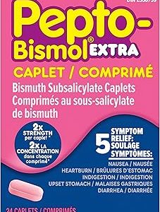 Pepto Bismol Extra Strength Caplets for Nausea, Heartburn, Indigestion, Upset Stomach, and Diarrhea Relief, Original Flavor, 24 Caplets