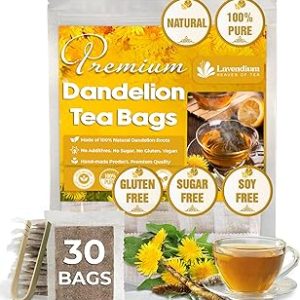 Lavendium, Premium 30 Dandelion Root Tea Bags, 100% Natural & Pure from Dandelion Root, Eco-Conscious Tea Bags, Dandelion Root Herbal Tea. No Sugar, No Caffeine, No Gluten, Vegan.