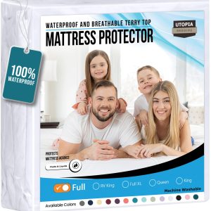 Utopia Bedding Waterproof Mattress Protector Full/Double Size, Premium Terry Mattress Cover 200 GSM, Breathable, Fitted Style with Stretchable Pockets (White)