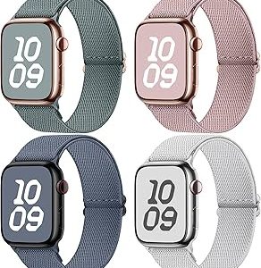 Fullmosa 4 Pack Water-Resistant Nylon Strap Compatible with Apple Watch Band 42mm 41mm 40mm 38mm 49mm 46mm 45mm 44mm,Durable Stretch Bands for iWatch Series 10 9 8 7 6 5 4 3 2 1 Ultra SE