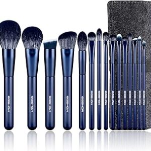 EIGSHOW Makeup Brush Set, 15 Piece Professional Makeup Brushes Kit with Corn Silk Fiber Vegan Brushes for Foundation Powder Concealers Eye Shadows Liquid Kabuki Brushes (TOURMALINE BLUE)