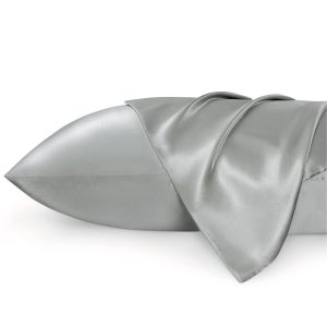 Bedsure Satin Pillow Case Queen Size 2 Pack, Similar to Silk Pillow Cases, Silky Pillowcase Covers for Hair and Skin with Envelope Closure, Gifts for Women Men, Grey, 20x30 Inches