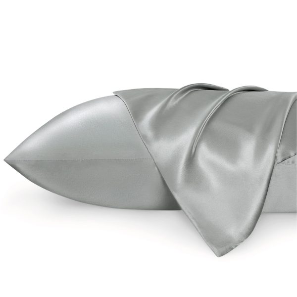 Bedsure Satin Pillow Case Queen Size 2 Pack, Similar to Silk Pillow Cases, Silky Pillowcase Covers for Hair and Skin with Envelope Closure, Gifts for Women Men, Grey, 20x30 Inches