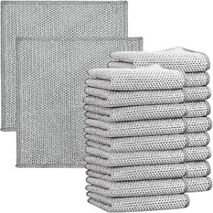 Wire Dishwashing Rags for Wet and Dry, 15 Pcs Non Scratch Wire Dishcloth Multipurpose Wires Dishwashing Rag Dish Washing Cloths for Dishes Sinks