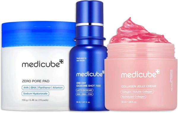 Medicube Affordable Trio for Pore & Texture Care: Zero Pore Pads 2.0 and Zero Exosome Shot 7,500 PPM Spicule Facial Serum and Collagen Jelly Cream-50ml