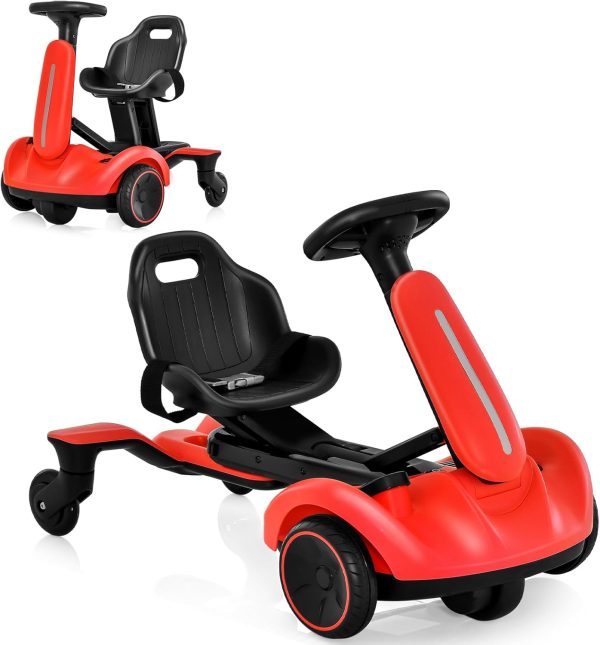 Costzon Ride on Drift Car, 6V Electric Go Kart with 2-Position Adjustable Seat, 360-Degree Spin