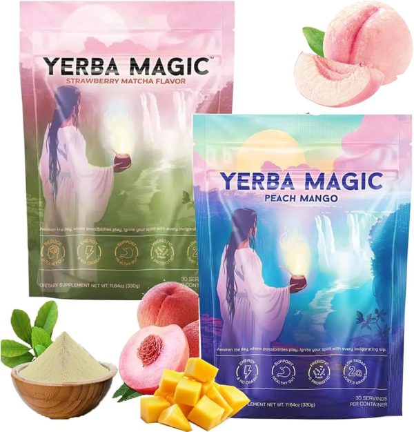 Yerba Magic Peach Mango,Yerba Mate Instant Tea Powder,yerba magic,yerba mate tea,Mate Tea Supplements with Prebiotics and Probiotics (A+B)