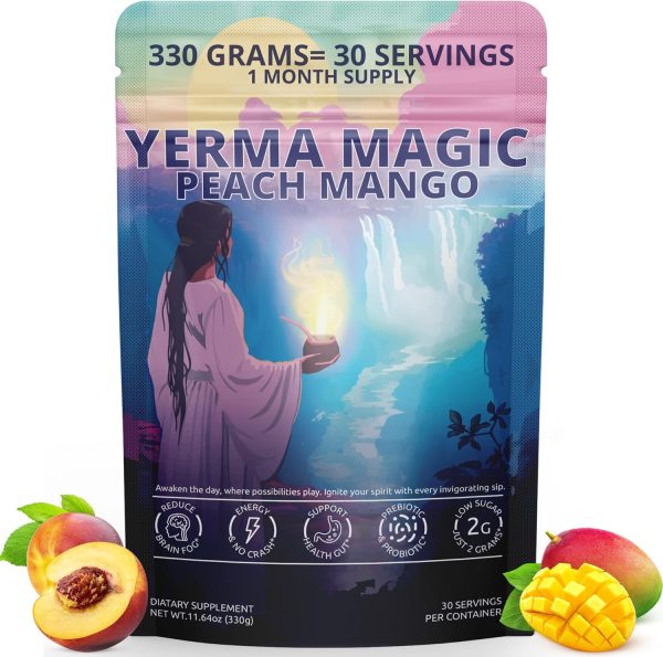 Yerma Magic Peach Mango flavor - Yerba Mate instant tea powder with prebiotics and probiotics. 1 Pack